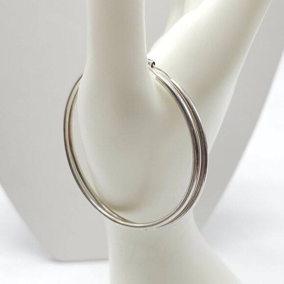 Sterling Silver Hoop Earrings 2.25" Diameter Round Shape Classic Design 7.1g - Picture 2 of 5